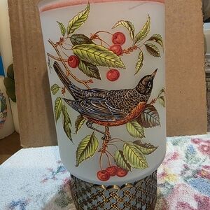 Decorative Bird and Cherry Glass Vase